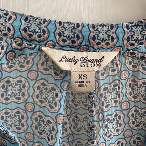 Lucky Brand Mixed Print Blue Multi Blouse Size XS - Picture 10 of 11